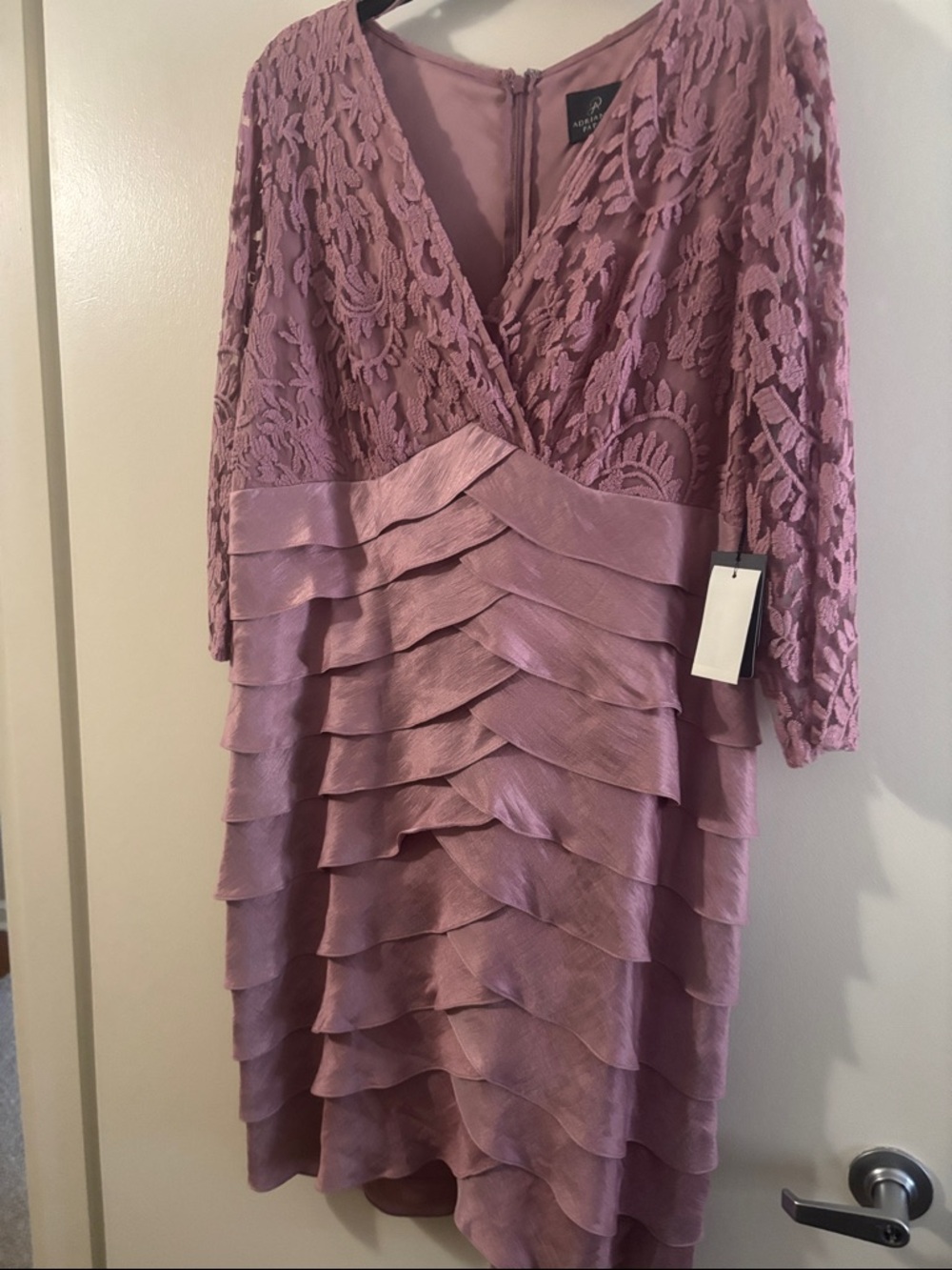 Adrianna Papell Dusty Rose Lace & Tiered Ruffle Long Sleeve Dress